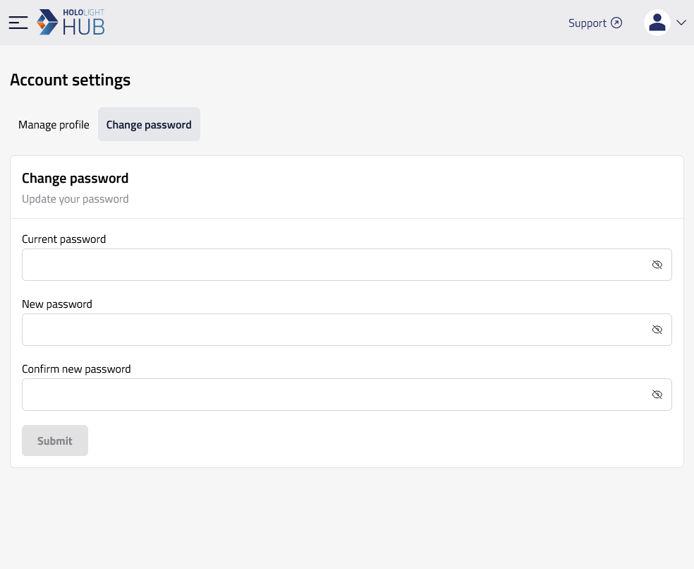 hololight hub browser account settings change password