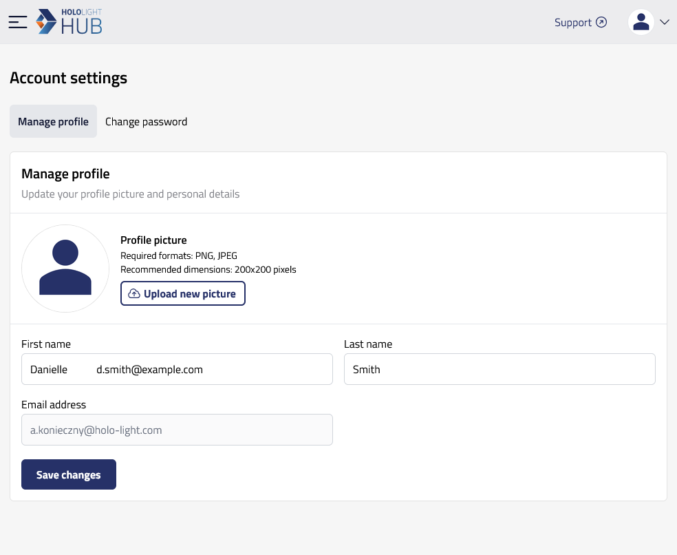 hololight hub browser account settings manage