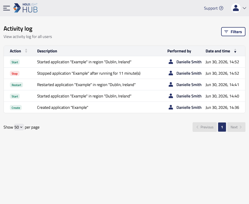 hololight hub browser activity log