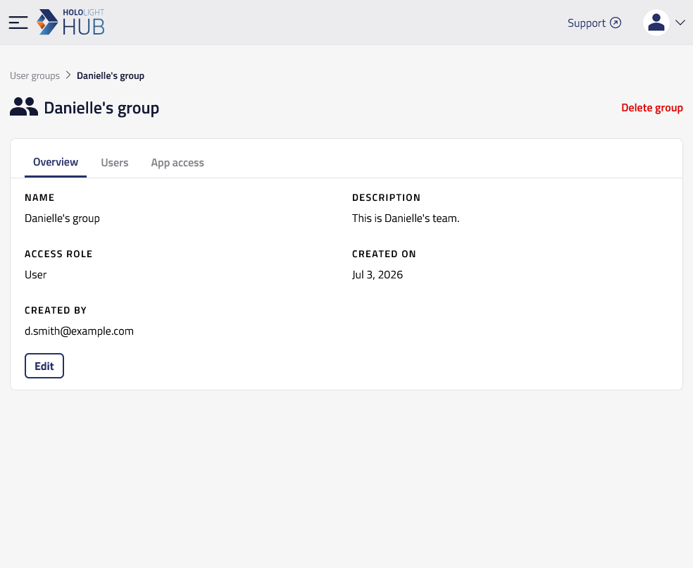 hololight hub browser groups details