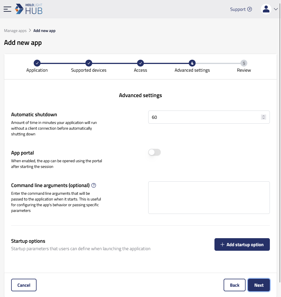 hololight hub browser manage apps add advanced settings
