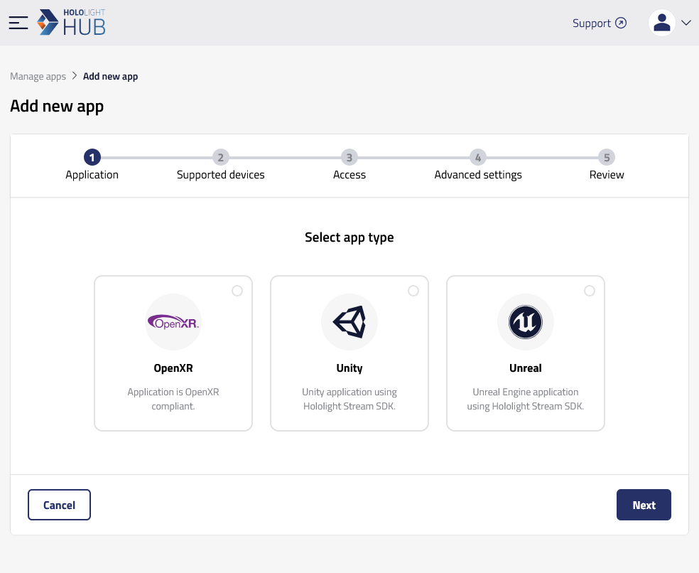 hololight hub browser manage apps add application app type