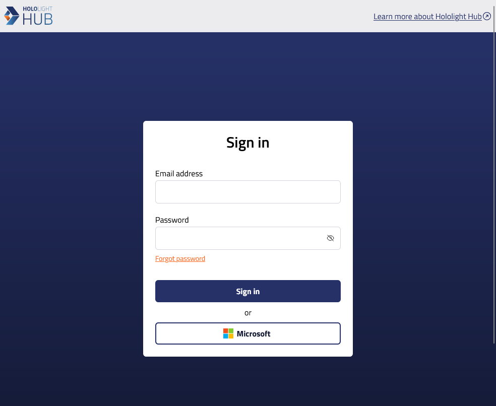 hololight hub browser sign in