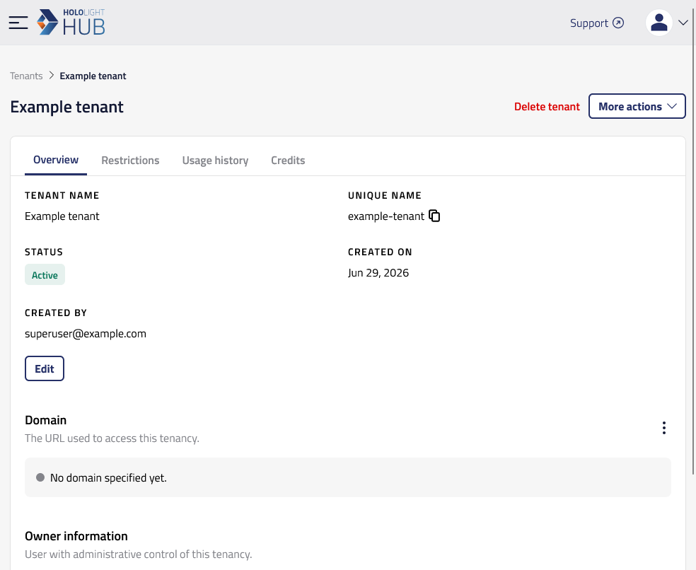 hololight hub browser tenants details overview