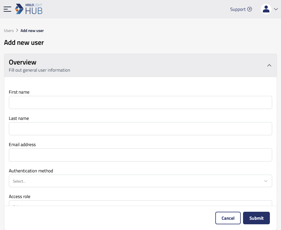hololight hub browser users add new user