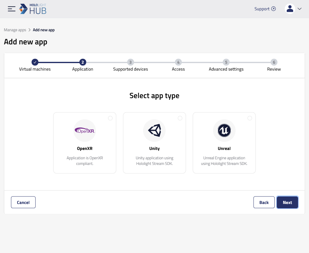 hololight hub private deployment browser manage apps add application app type