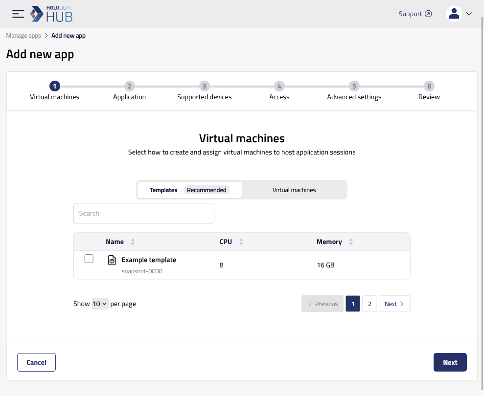 hololight hub private deployment browser manage apps add virtual machines template