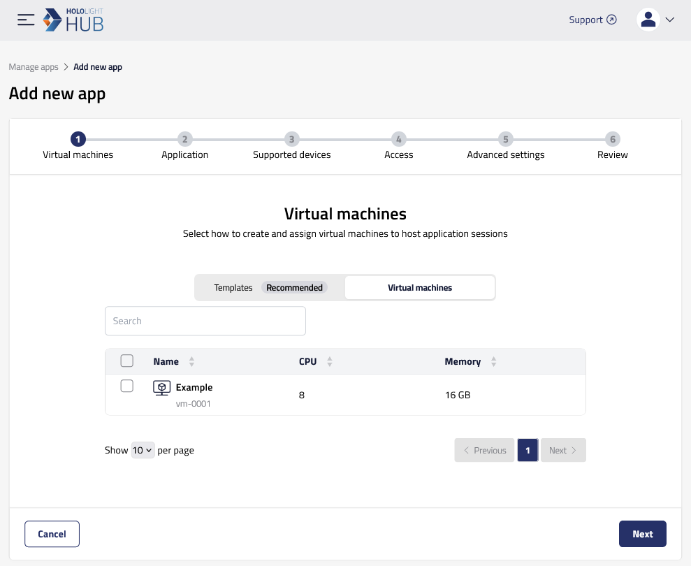 hololight hub private deployment browser manage apps add virtual machines virtual machines