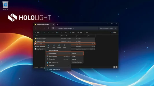 Screenshot of Windows desktop showing user compressing their application files