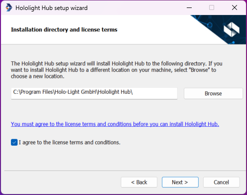 hololight hub hub setup hub installation directory and license
