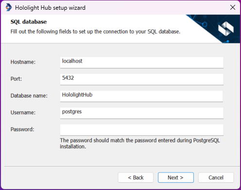 hololight hub hub setup hub sql database