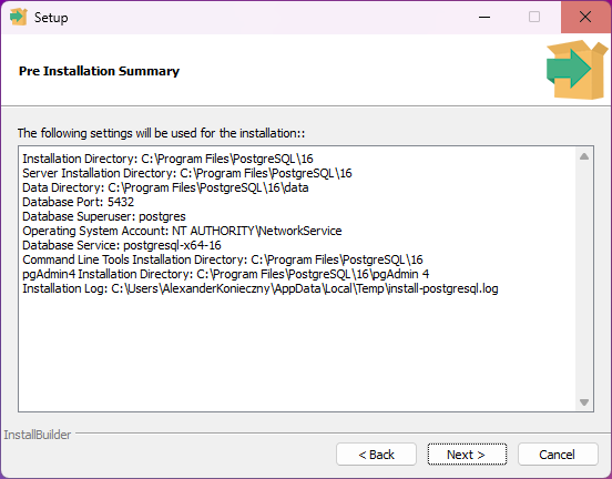 hololight hub hub setup prerequisites installing postgresql preinstallation summary