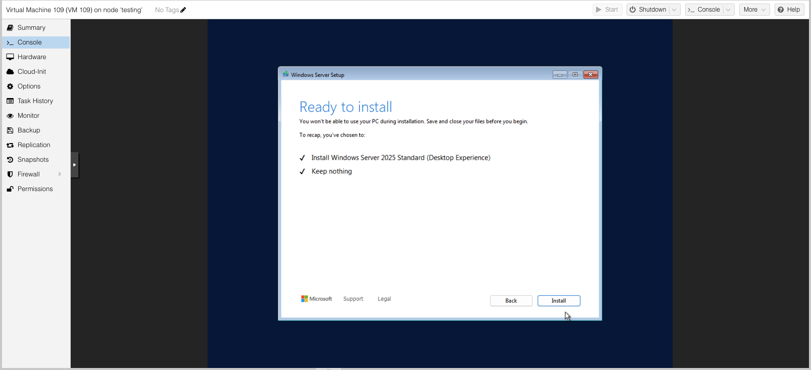 hololight hub hypervisor proxmox create virtual machine windows server setup ready to install