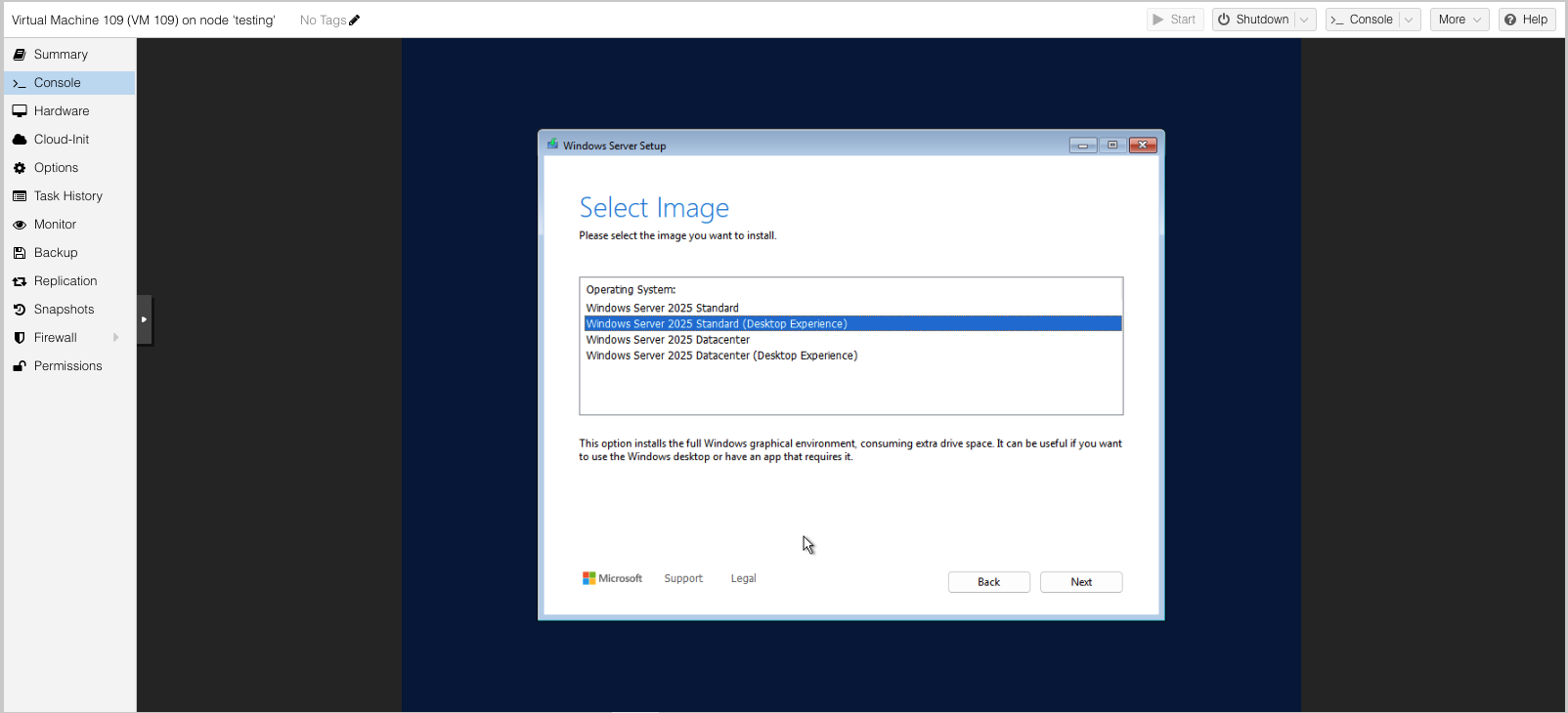 hololight hub hypervisor proxmox create virtual machine windows server setup select image