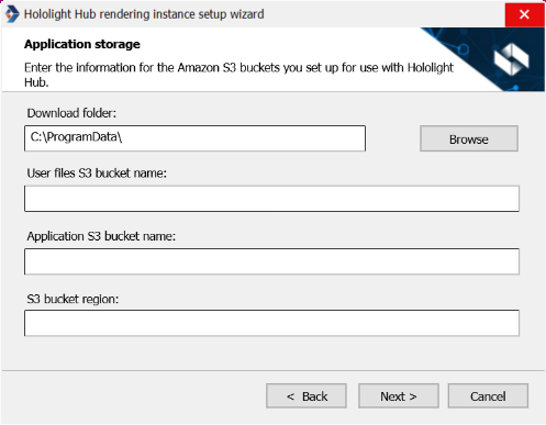 hololight hub rendering instance setup aws application storage