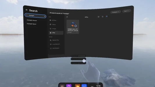 Screenshot from the PICO 4 Ultra Enterprise with the file explorer open to download folder with the Hololight Space apk file selected.