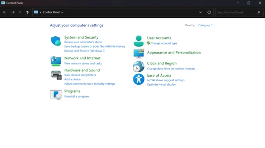 Screenshot of Windows Control Panel
