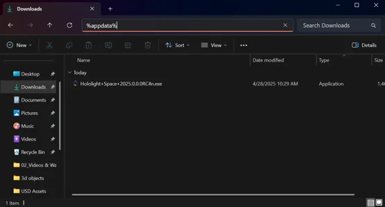 Screenshot of entering "%appdata%" into the Windows File Explorer address bar