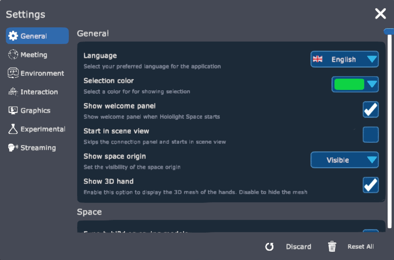 hololight space app settings general general