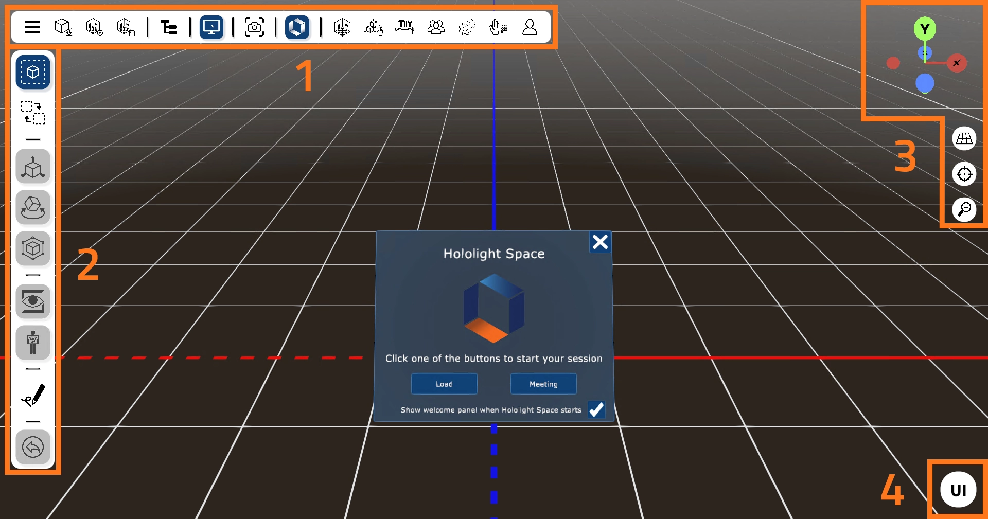 Screenshot of Hololight Space Scene View UI elements on a workstation