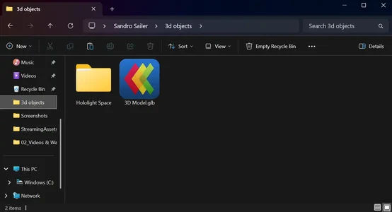 Screenshot of File Explorer on a Windows computer opened to the 3d Objects folder