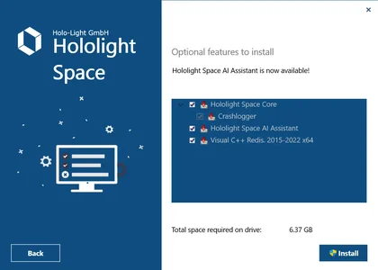 Screenshot of optional features screen in Hololight Space installer