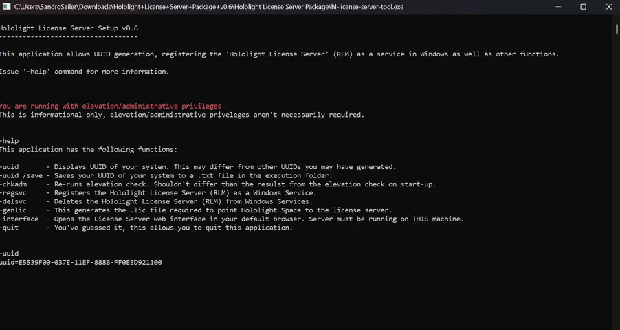 Screenshot of command prompt showing the UUID