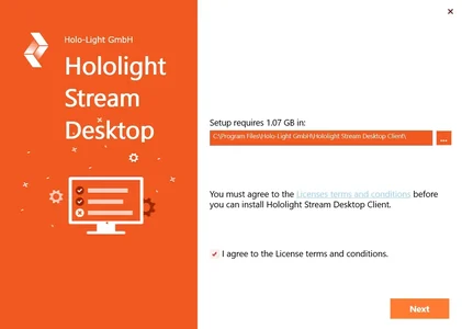 hololight stream client desktop installer agree to license terms and conditions
