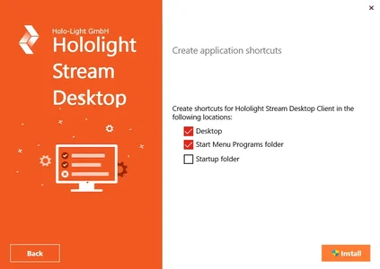 hololight stream client desktop installer create application shortcuts