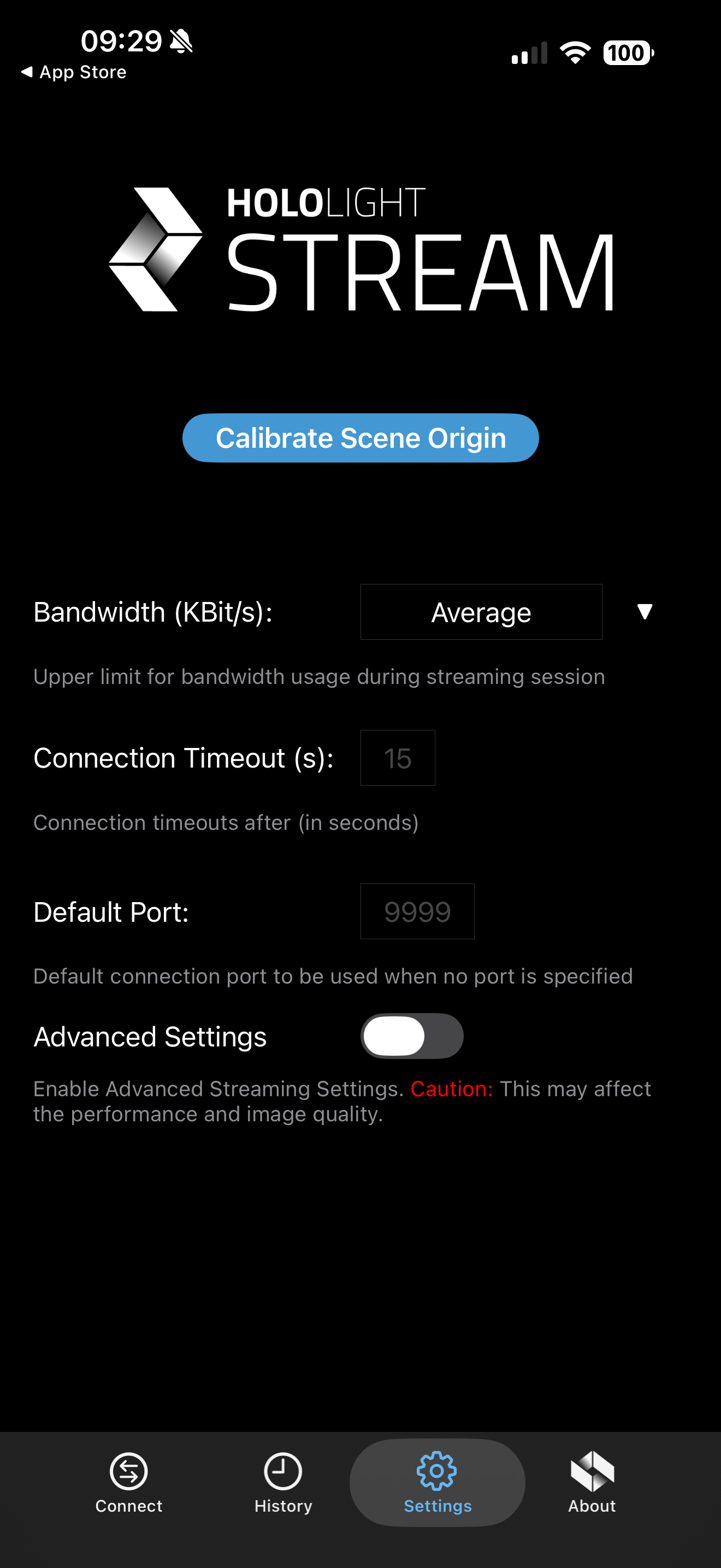 hololight stream client apple ios settings