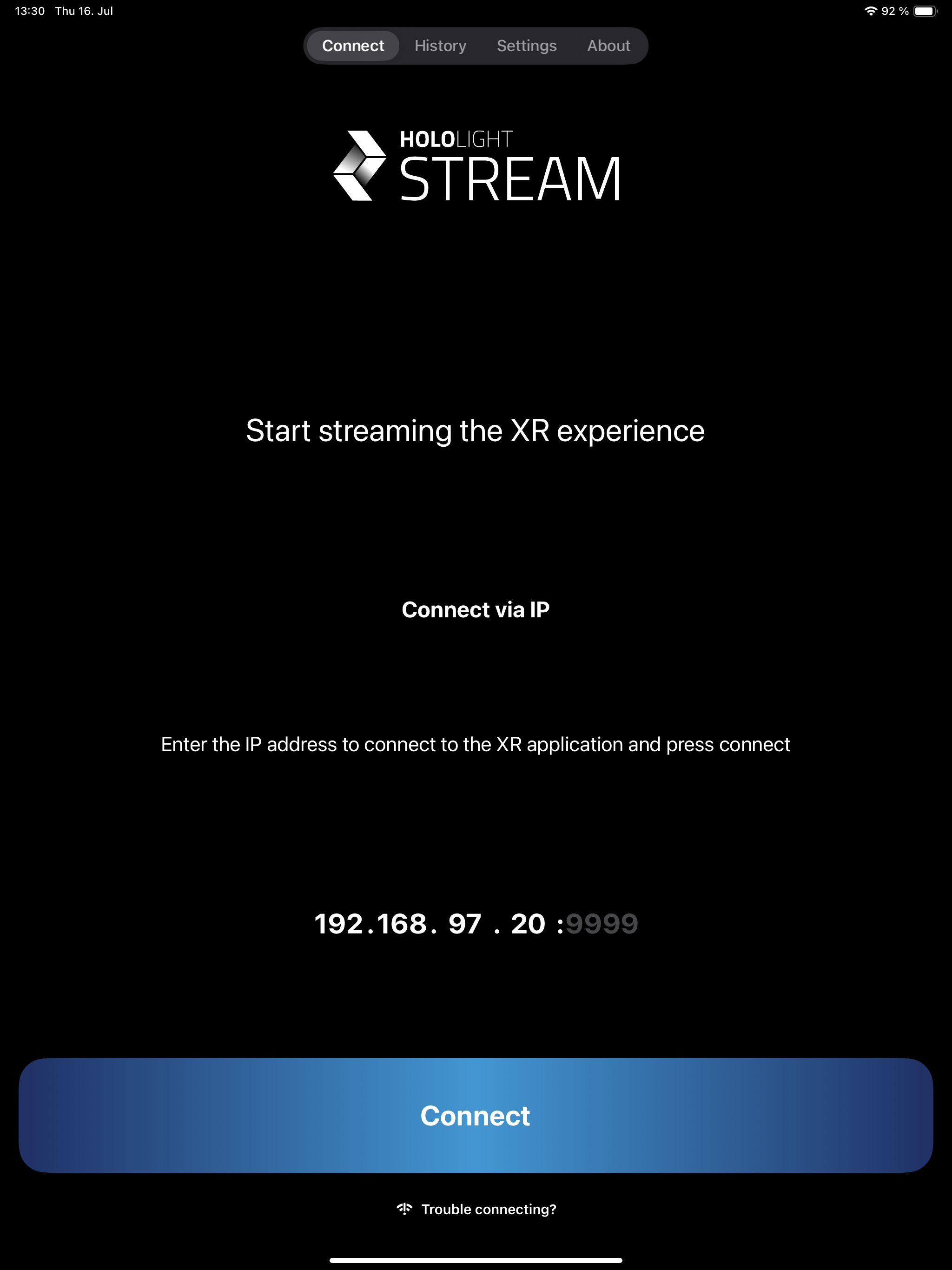 hololight stream client apple ipad connect