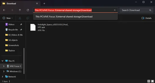 hololight space client htc vive download internal storage