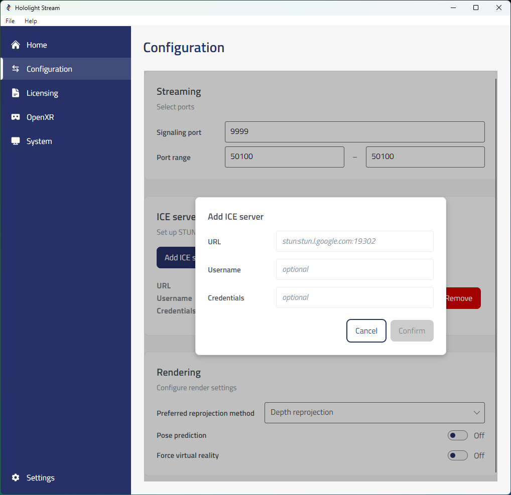 hololight stream desktop ice server add
