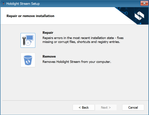 hololight stream installer modify repair or remove