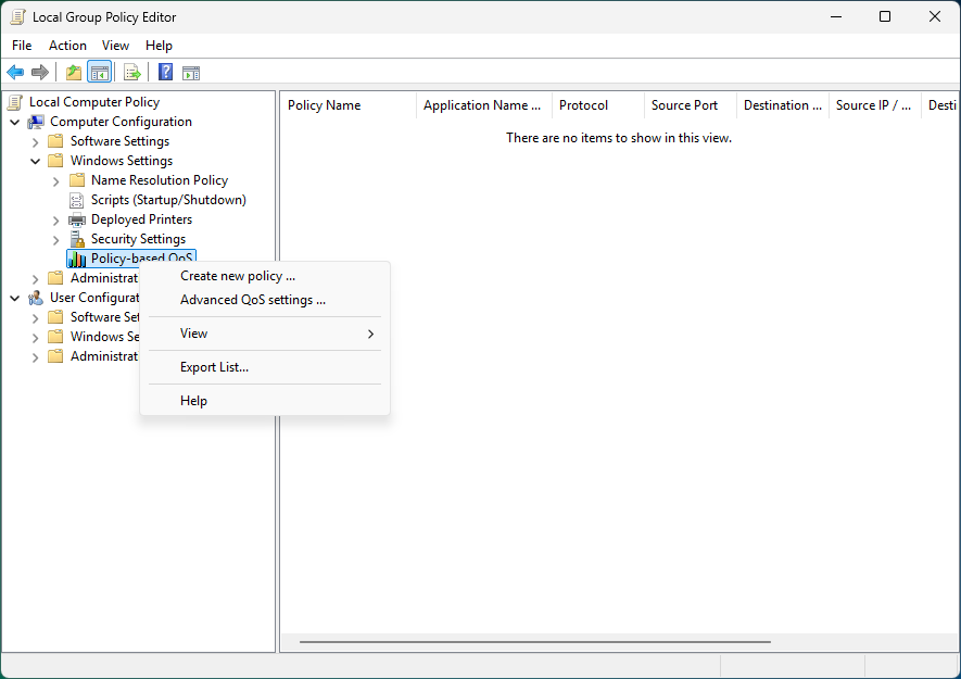 hololight stream windows policy based qos select create new policy