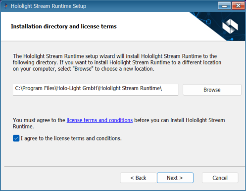 hololight stream runtime installer directory and license terms