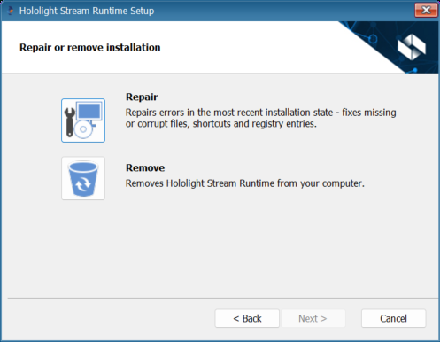 hololight stream runtime installer modify repair or remove