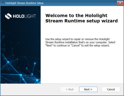 hololight stream runtime installer modify welcome