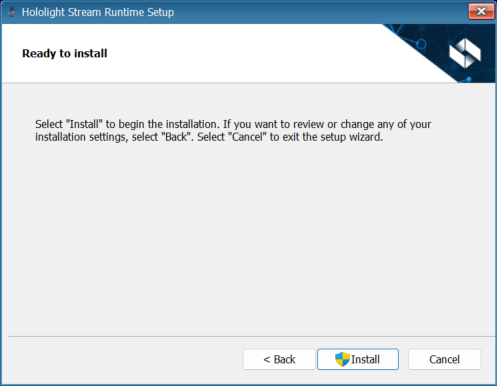 hololight stream runtime installer ready to install