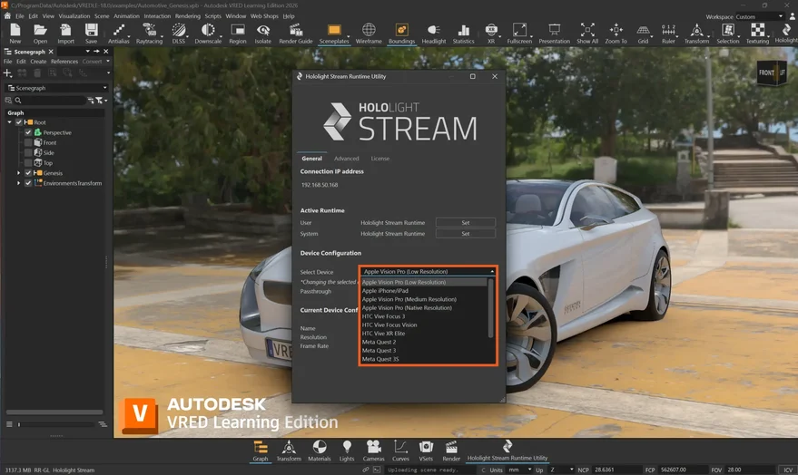 Screenshot of Autodesk VRED