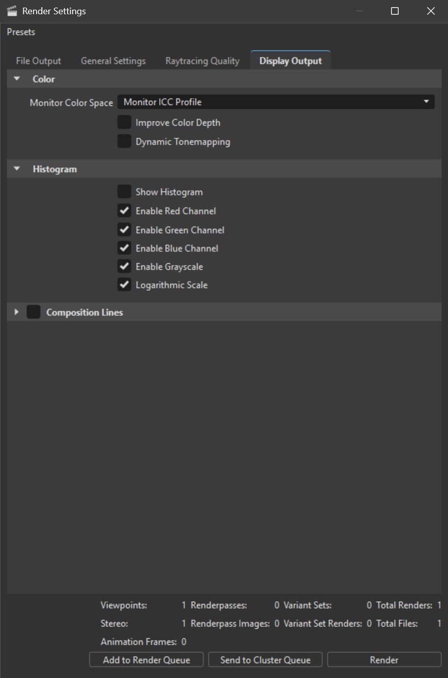Autodesk VRED Render Settings window