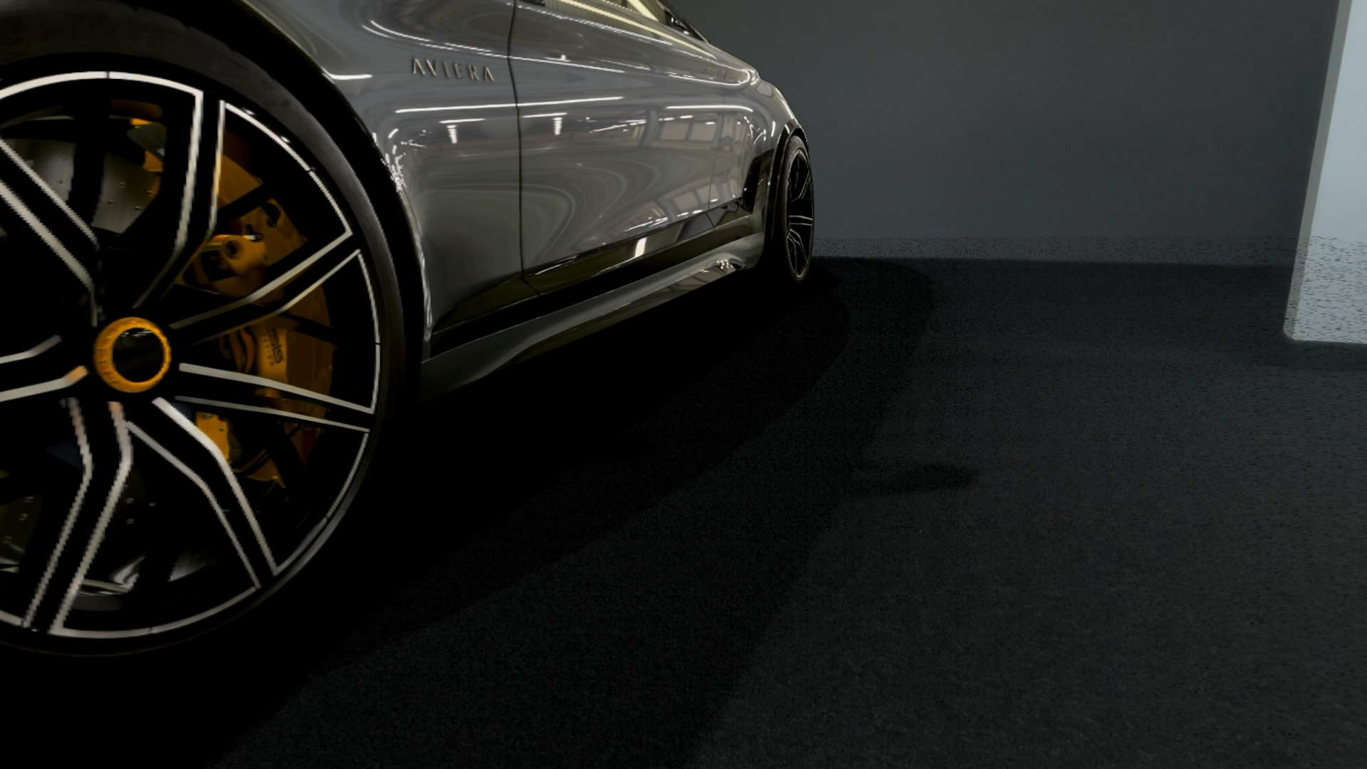 Screenshot from Hololight Stream Client viewing a scene in Autodesk VRED with Improved Color Depth enabled where black dots appear where they shouldn’t. The dots are more visible in the background where the shadow is on the wall.