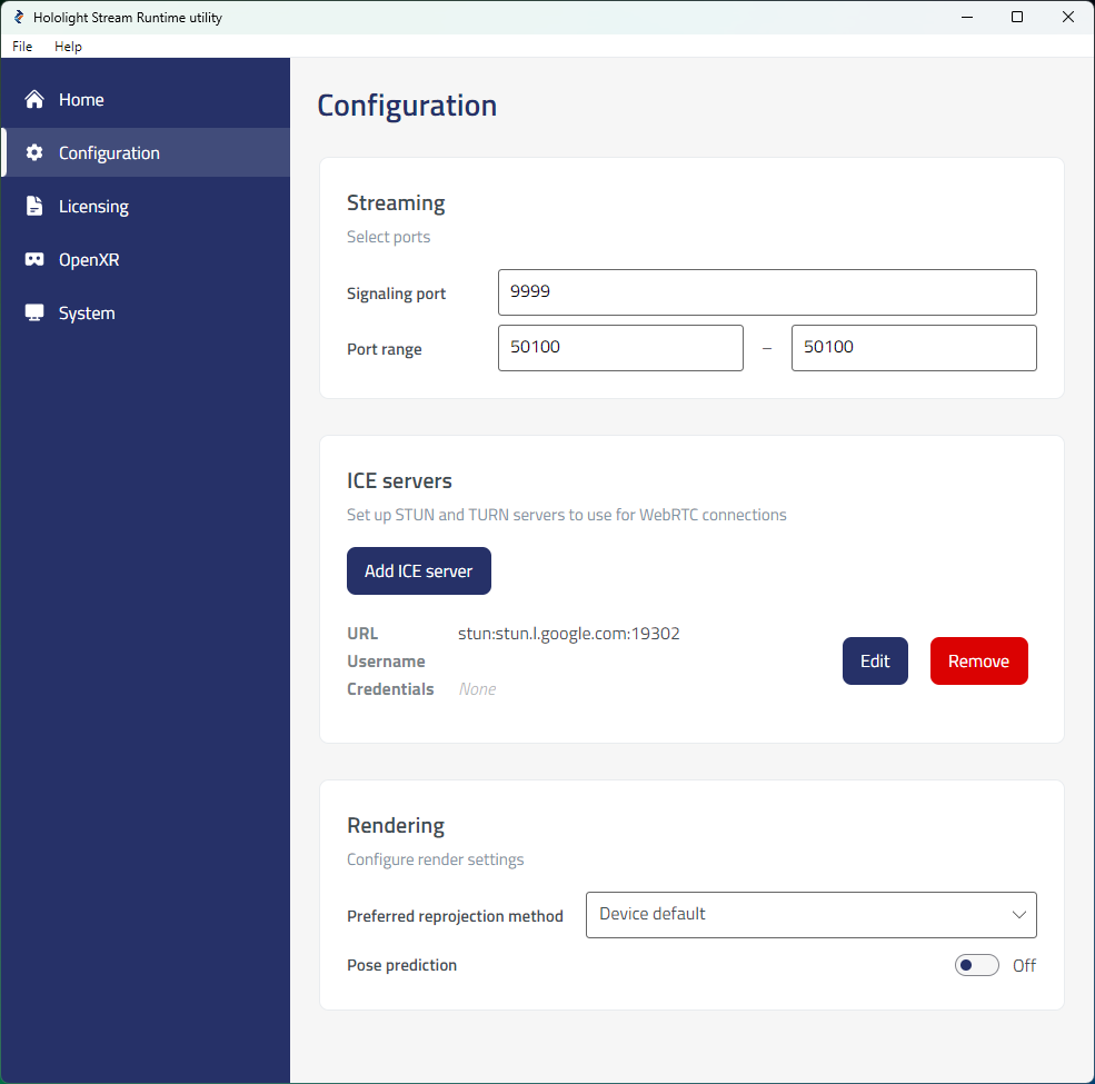 hololight stream runtime utility configuration
