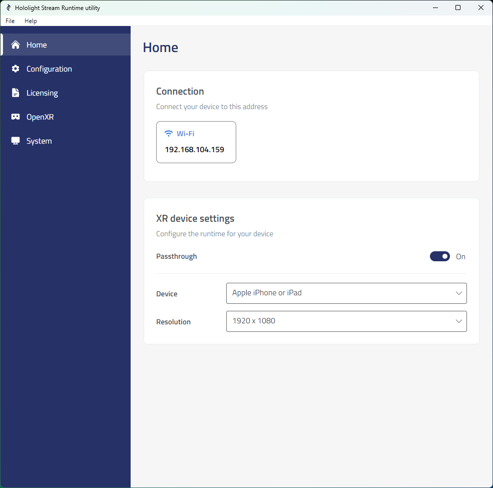 hololight stream runtime utility home