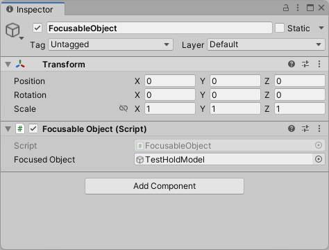 Screenshot of Unity Editor Inspector with FocusableObject selected.