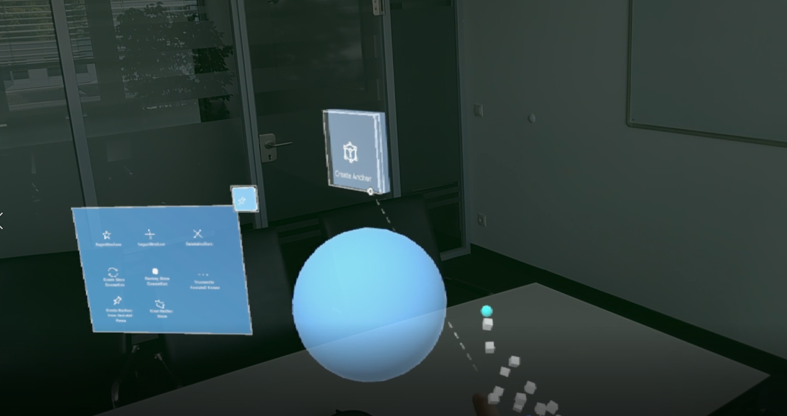 Screenshot from Microsoft Hololens 2 running Hololight Stream Client of user selecting to create anchor.