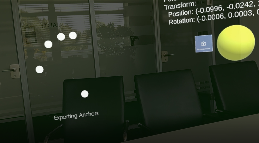 Screenshot from Microsoft Hololens 2 running Hololight Stream Client of anchors exporting.