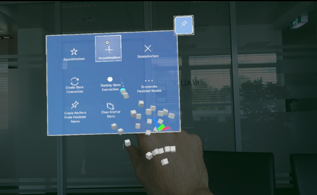 Screenshot from Microsoft Hololens 2 running Hololight Stream Client of user selecting import anchors.