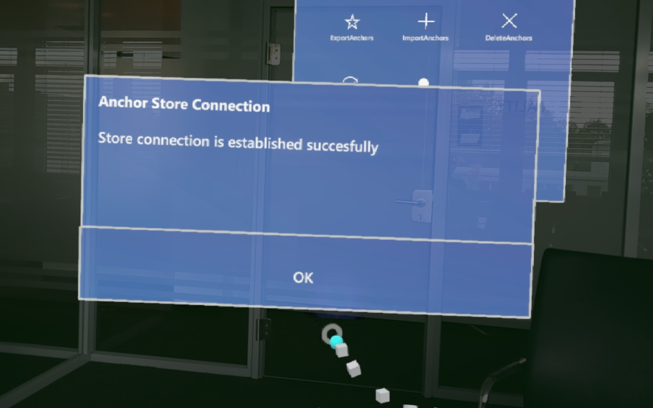 Screenshot from Microsoft Hololens 2 running Hololight Stream Client of create store connection success panel.