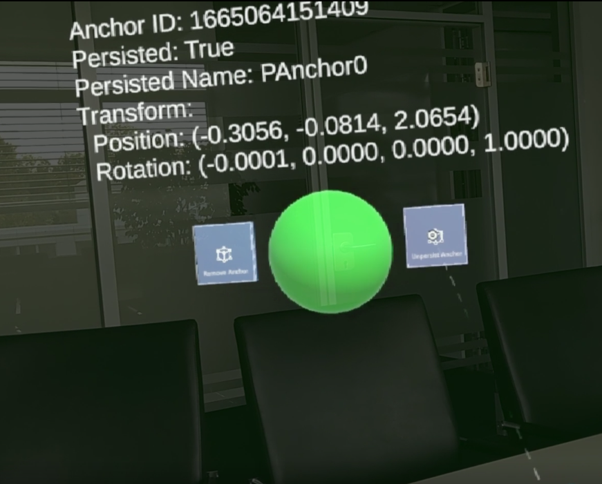 Screenshot from Microsoft Hololens 2 running Hololight Stream Client of options surrounding a selected spatial anchor.